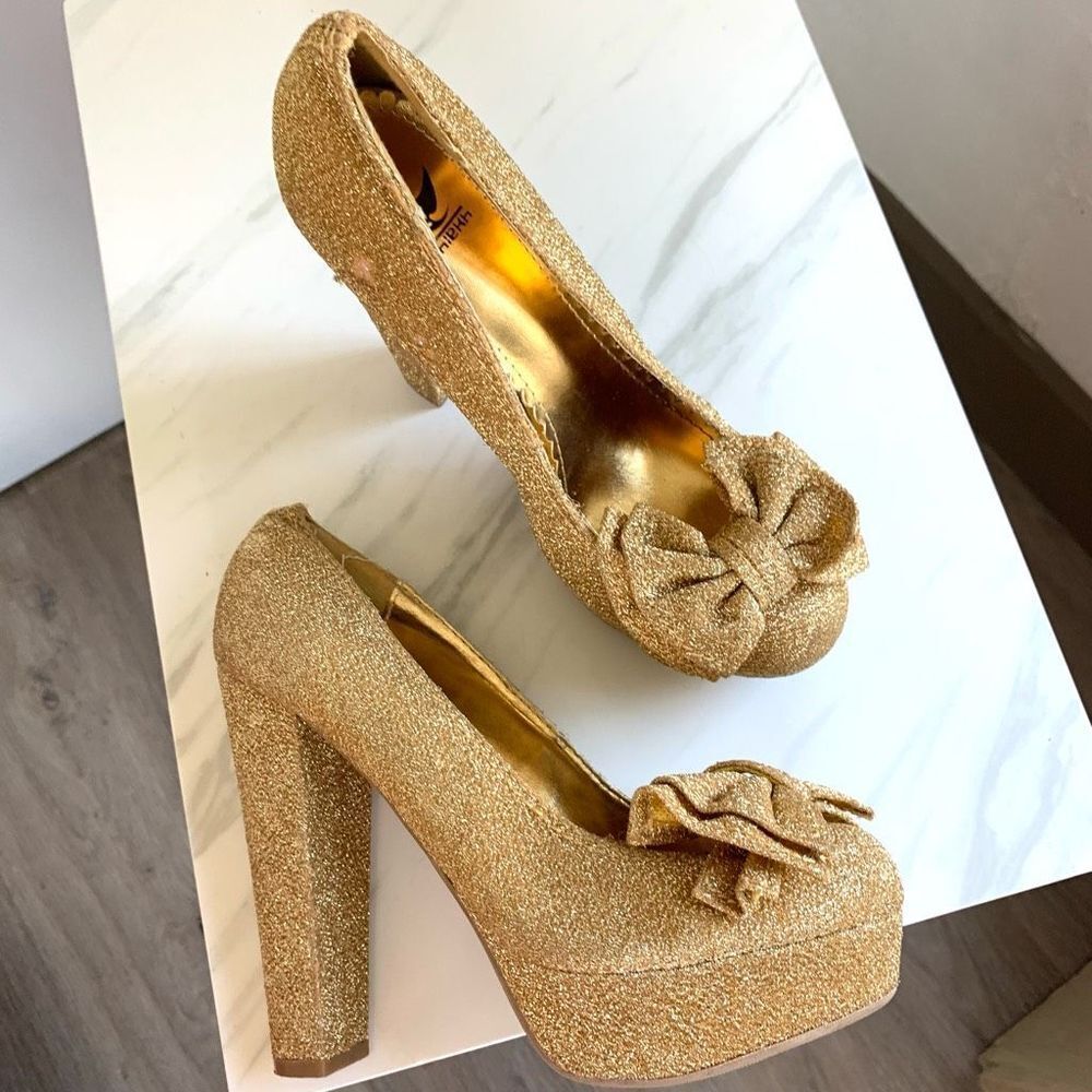 SHIEKH GOLD GLITTER HIGH HERL platform pumps sz 7.5 - 8 womens